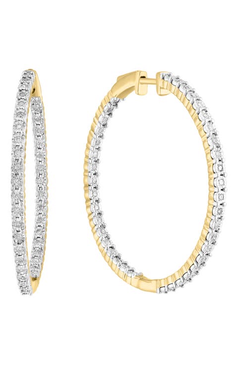 Diamond 14k Gold Plated Sterling Silver Hoop Earrings