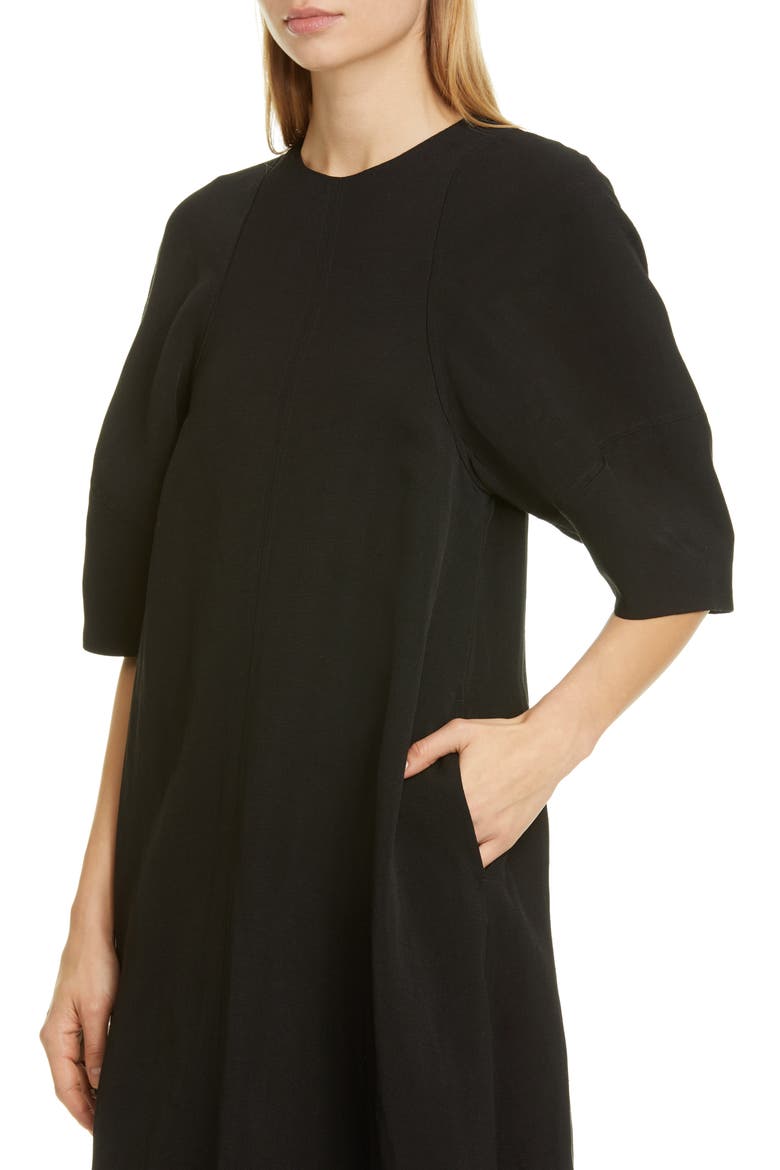 Puff Sleeve Midi Dress, Alternate, color, BLACK
