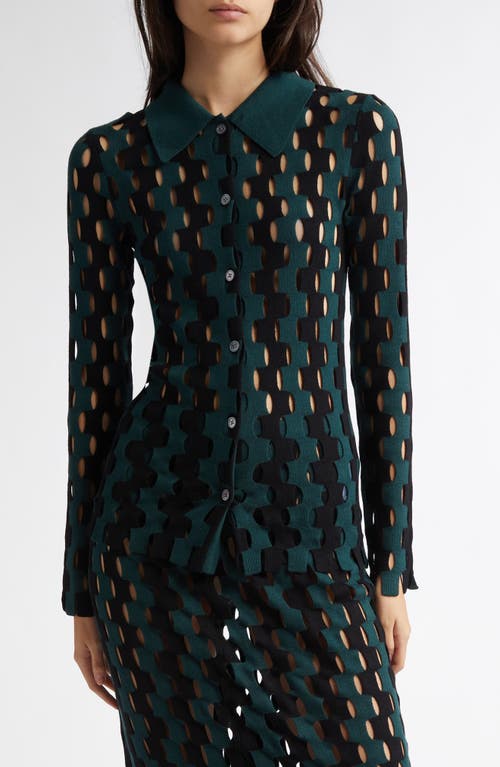 ZANKOV Annika Openwork Wool Cardigan in Eucalyptus/Black 