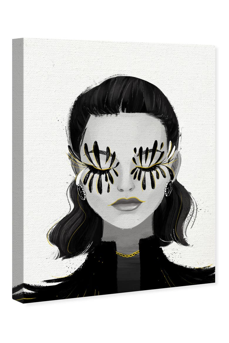 Eyelash Petals Girl Canvas Wall Art, Alternate, color, BLACK