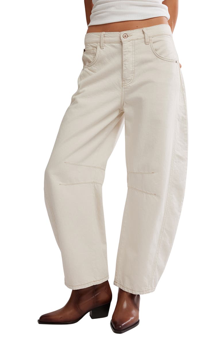 Free People Good Luck Mid Rise Barrel Leg Jeans, Main, color, Milk