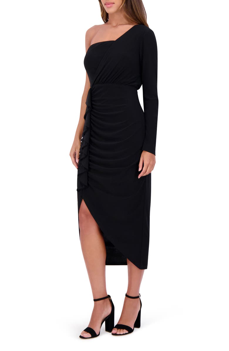 Siena One Sleeve Jersey Midi Dress, Alternate, color, Black