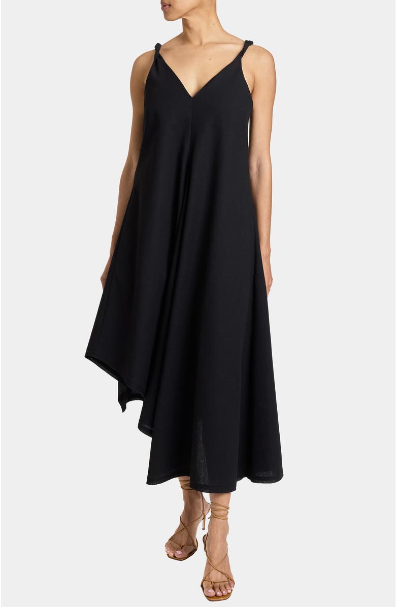 Santorelli KOURT Asymmetric Sleeveless Linen Blend Midi Billow Dress, Alternate, color, Black