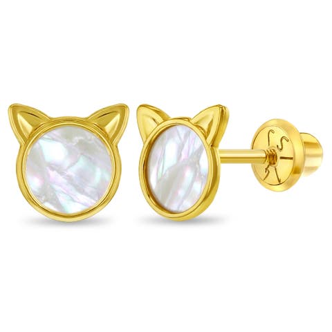 14k Mother of Pearl Kitty Earrings