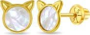 In Season Jewelry 14k Mother of Pearl Kitty Earrings