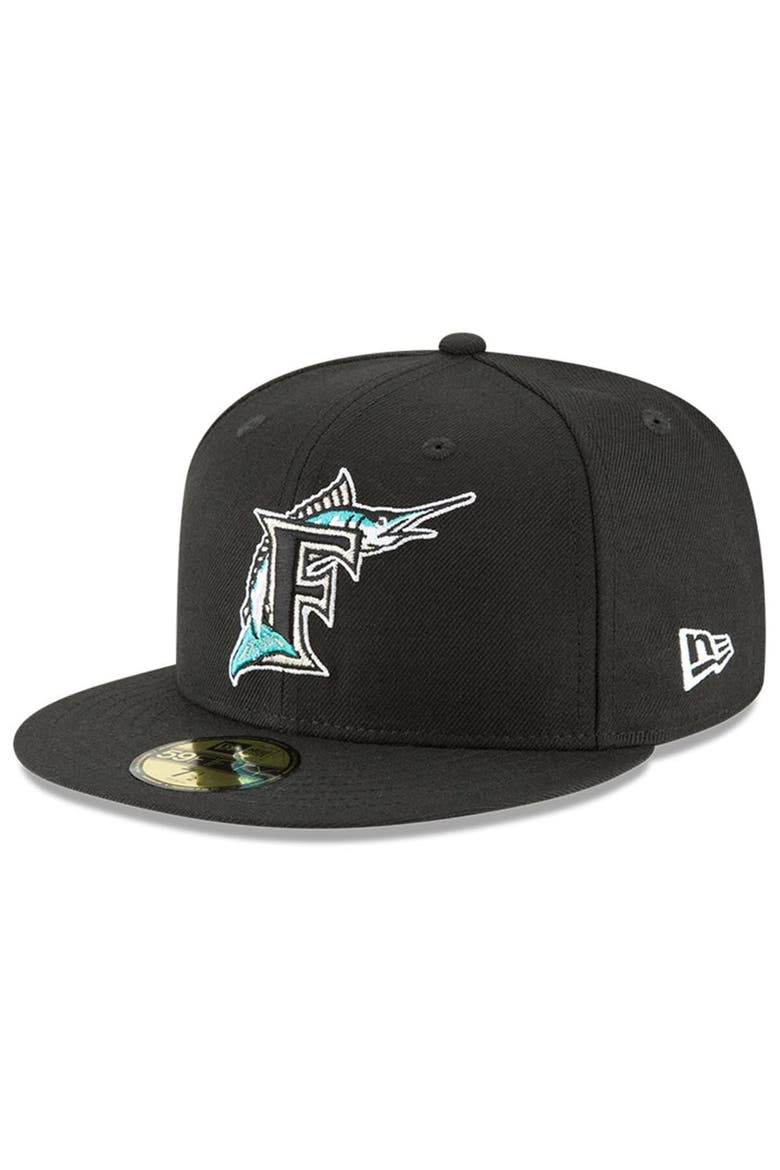 Men's New Era Black Florida Marlins Cooperstown Collection Wool 59FIFTY Fitted Hat, Alternate, color, Black