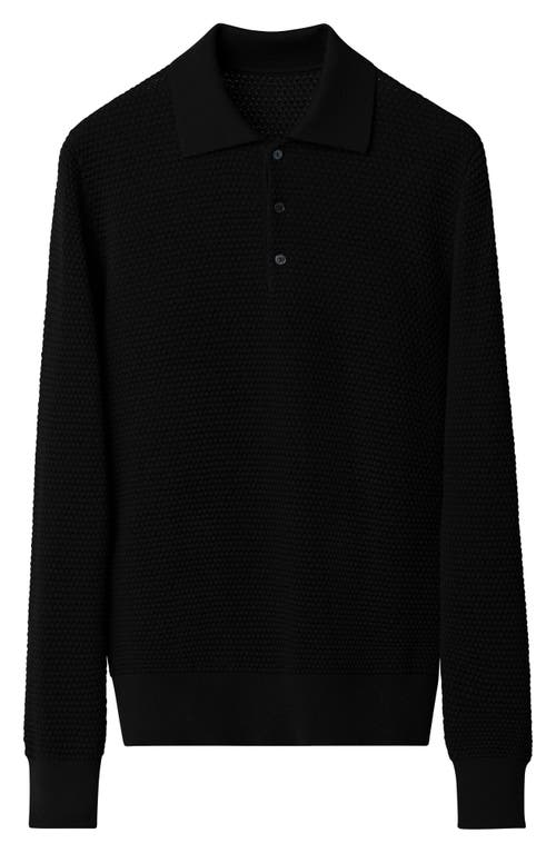 Eton Merino Wool Long Sleeve Polo In Black