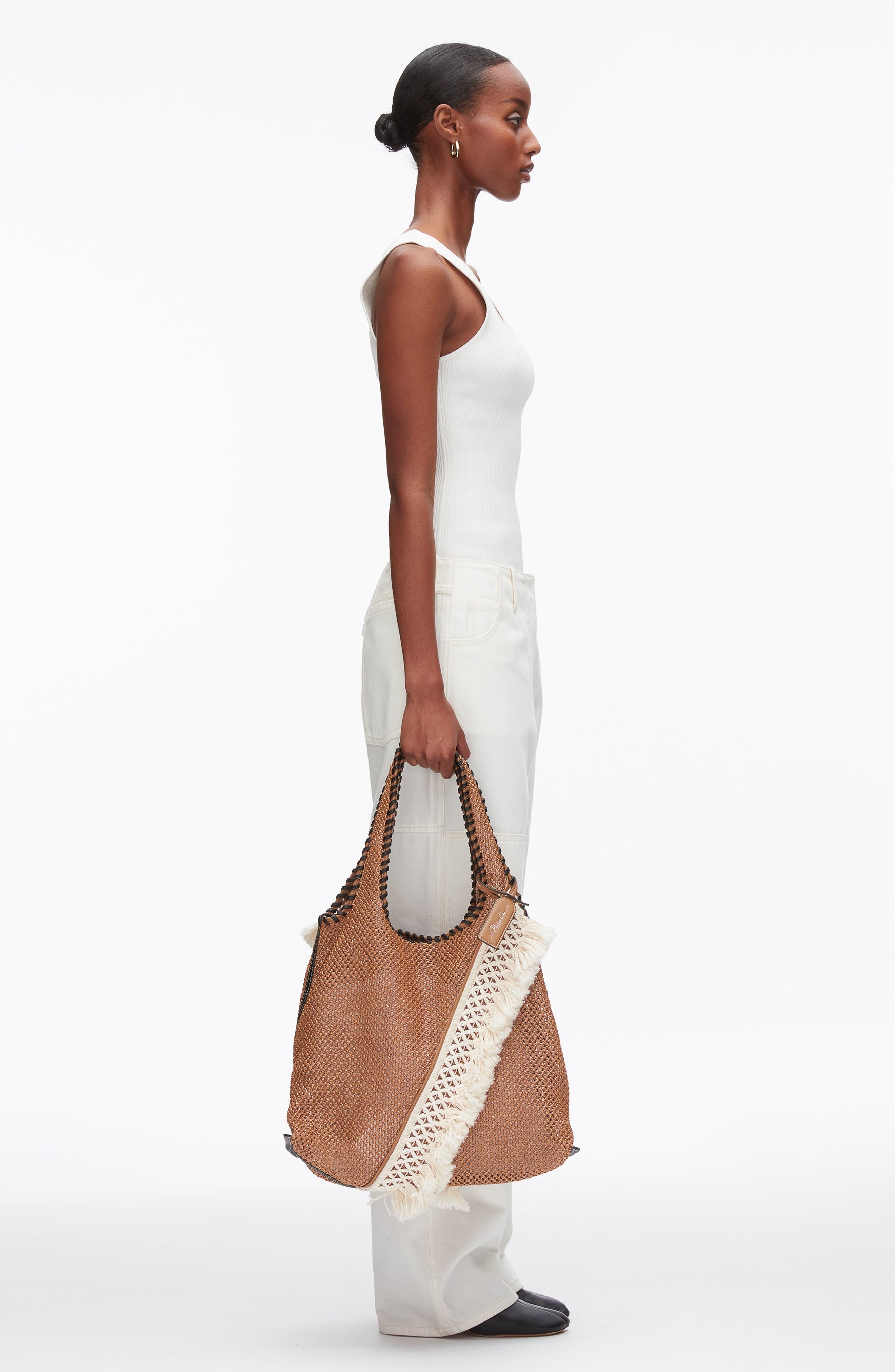 3.1 Phillip Lim Raffia Fringe Market Tote Bag, Alternate, color, Brown