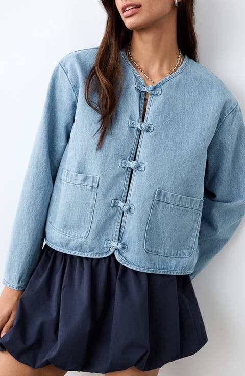 Collarless Denim Jacket