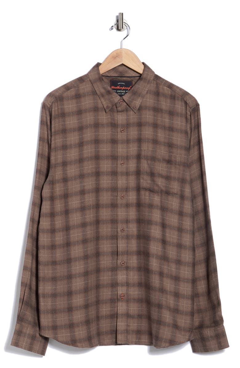 WEATHERPROOF VINTAGE Luxe Plaid Flannel Button-Up Shirt, Alternate, color, Fossil Brown