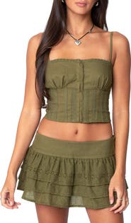 EDIKTED Fluer Embroidered Linen & Cotton Crop Top