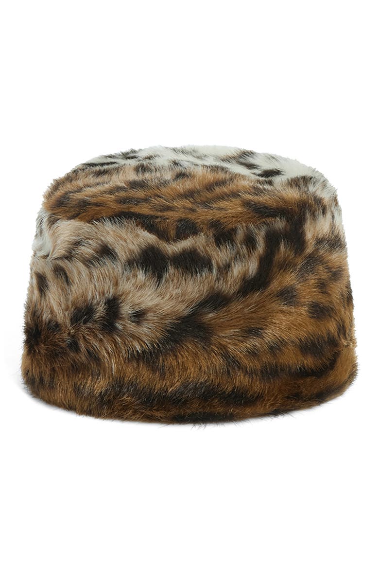 Margot Faux Fur Pillbox Hat, Main, color, LEOPARD MULTI