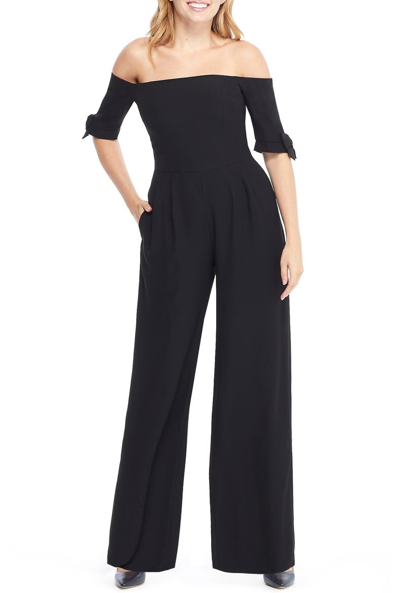 Meredith Crepe Off the Shoulder Jumpsuit, Main, color, BLACK