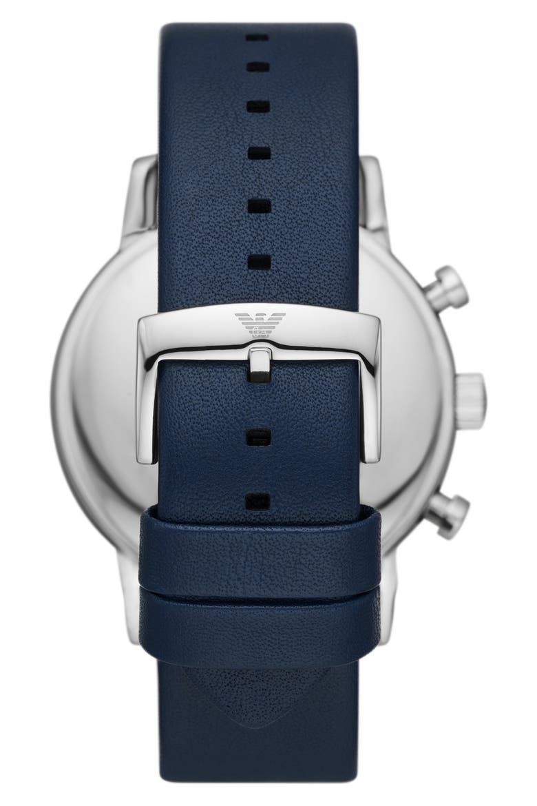 Leather Strap Chronograph Watch, 46mm, Alternate, color, SILVER