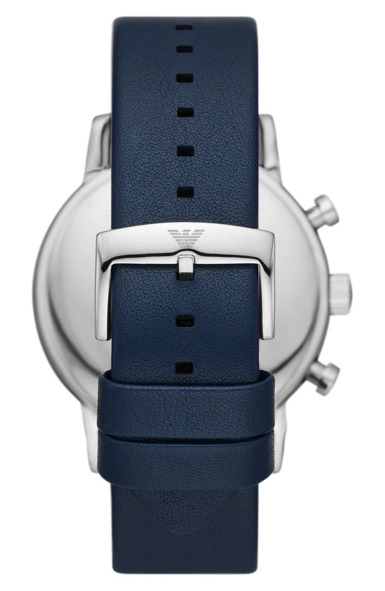 Emporio Armani Leather Strap Chronograph Watch, 46mm, Alternate, color, Silver