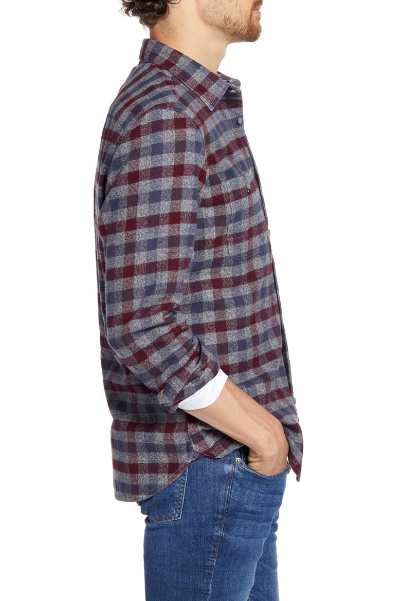 Trim Fit Plaid Flannel Button-Up Shirt, Alternate, color, GREY JASPE BURGUNDY CHECK