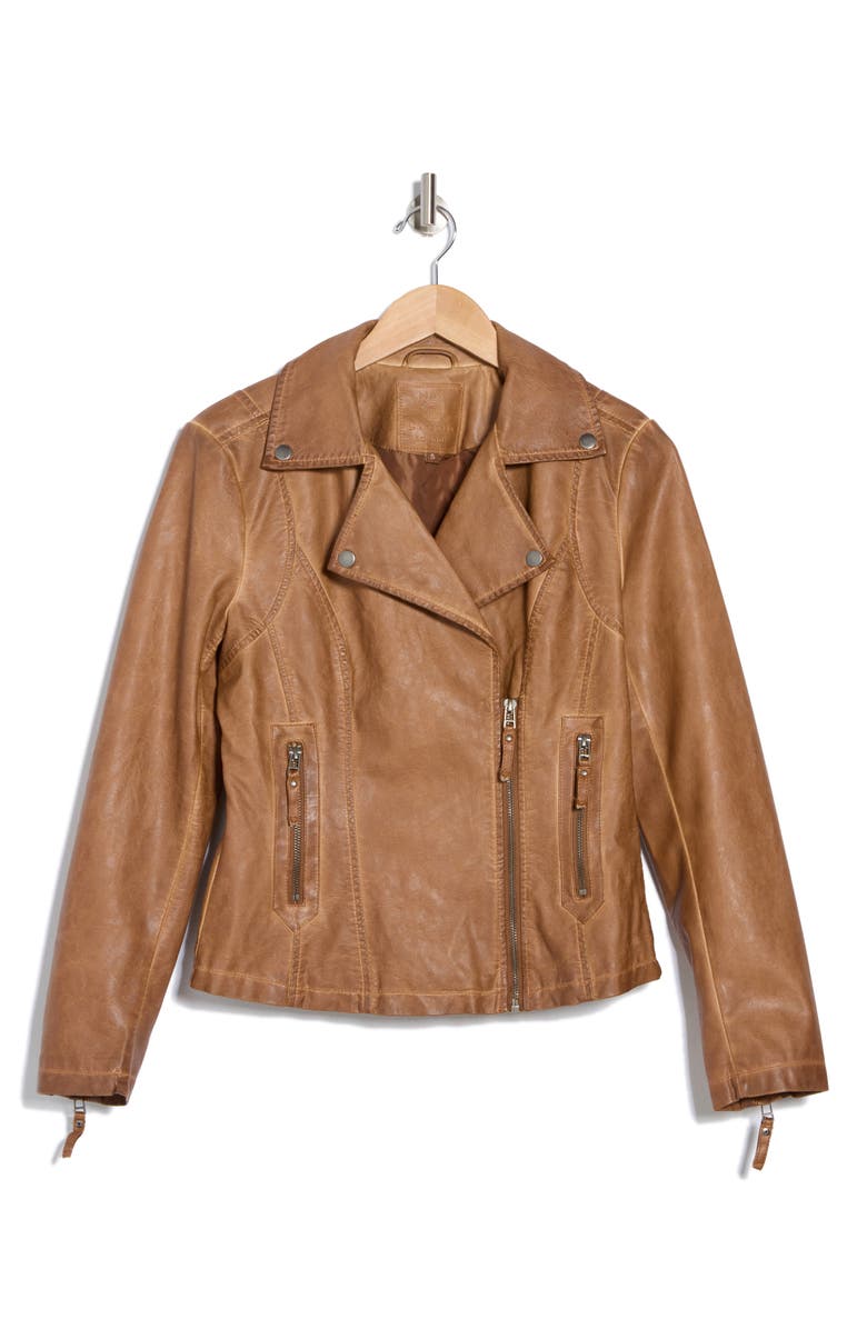 MAX STUDIO MAXSTUDIO Washed Faux Leather Moto Jacket, Alternate, color, Luggage Brown
