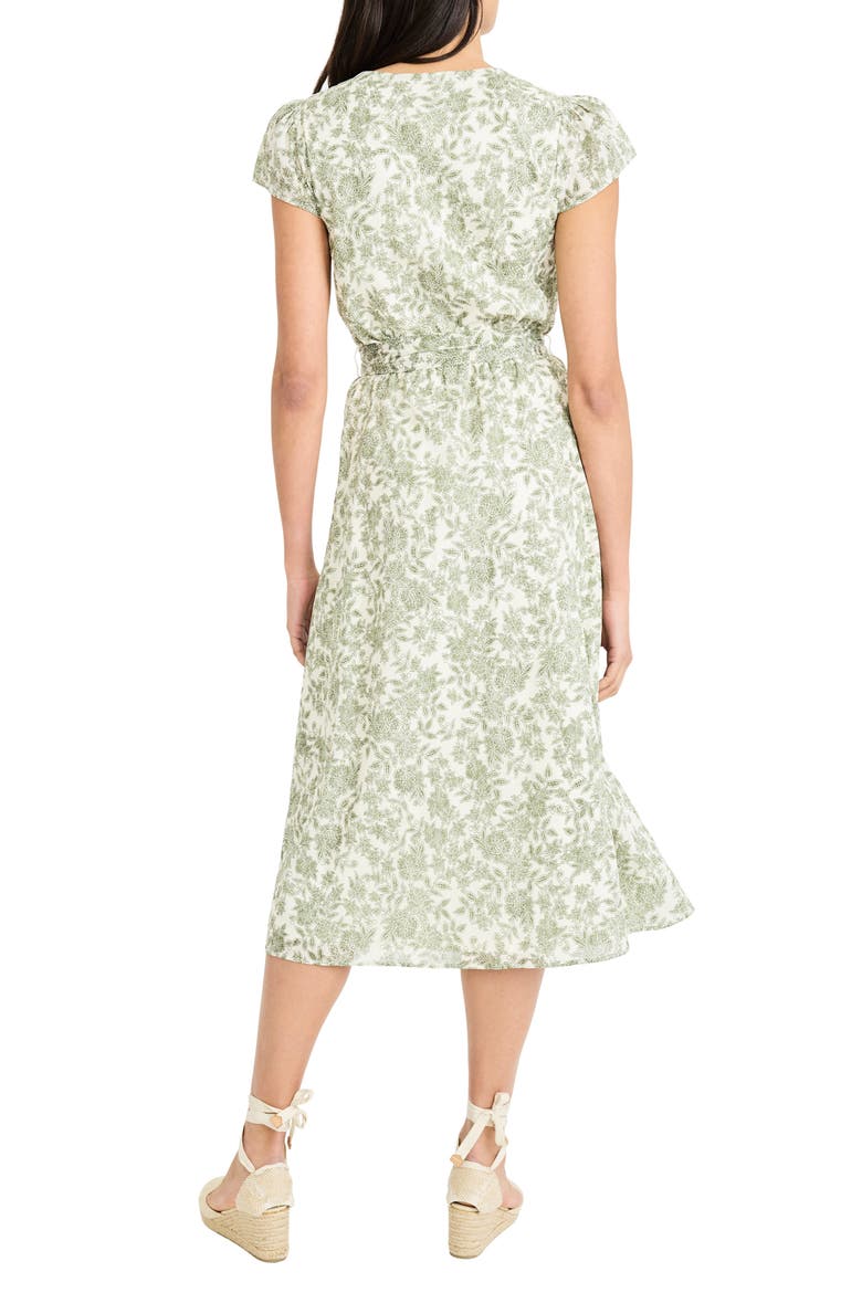 Floral Ruffle Cap Sleeve Midi Dress, Alternate, color, CREAM/ OLIVE GREEN