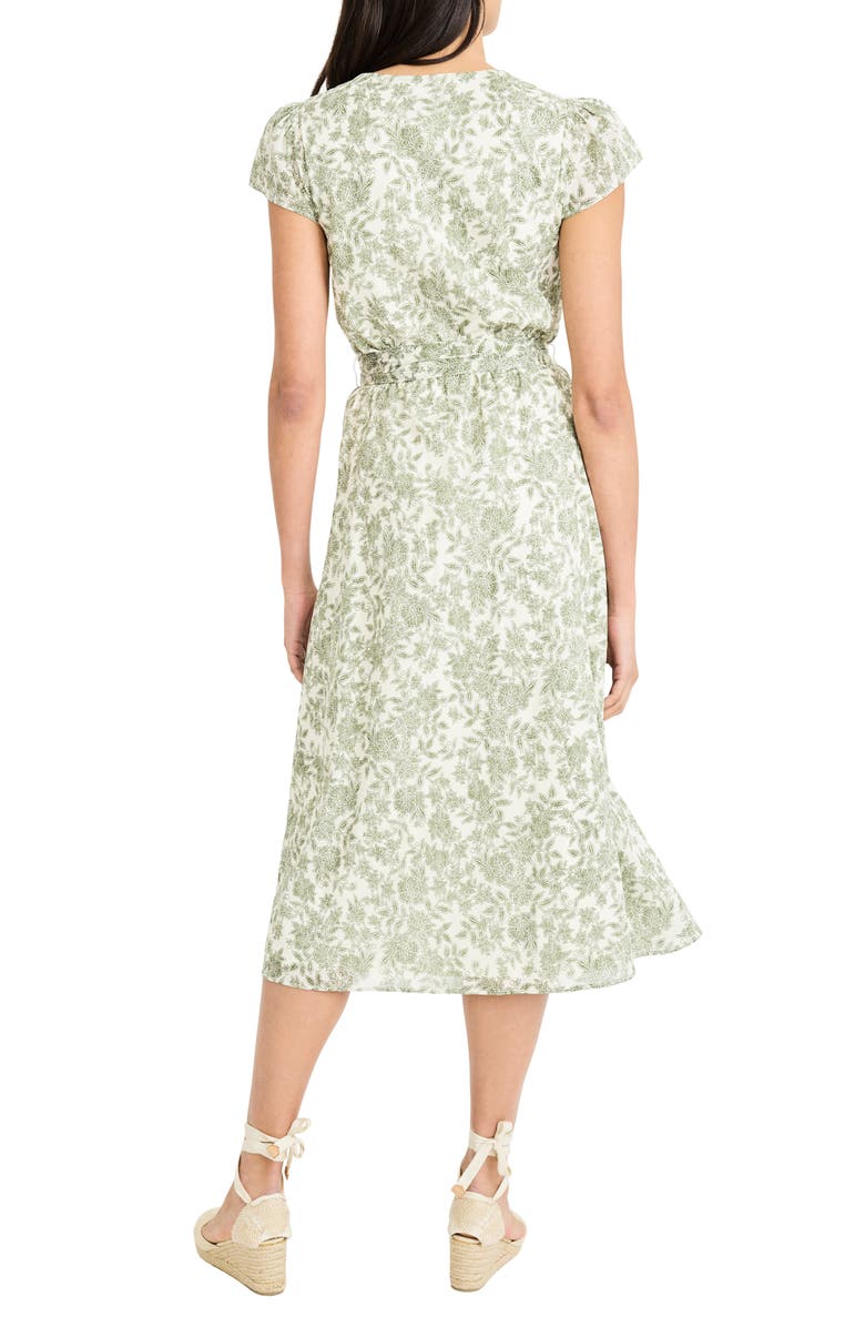Maggy London Floral Ruffle Cap Sleeve Midi Dress, Alternate, color, Cream/ Olive Green