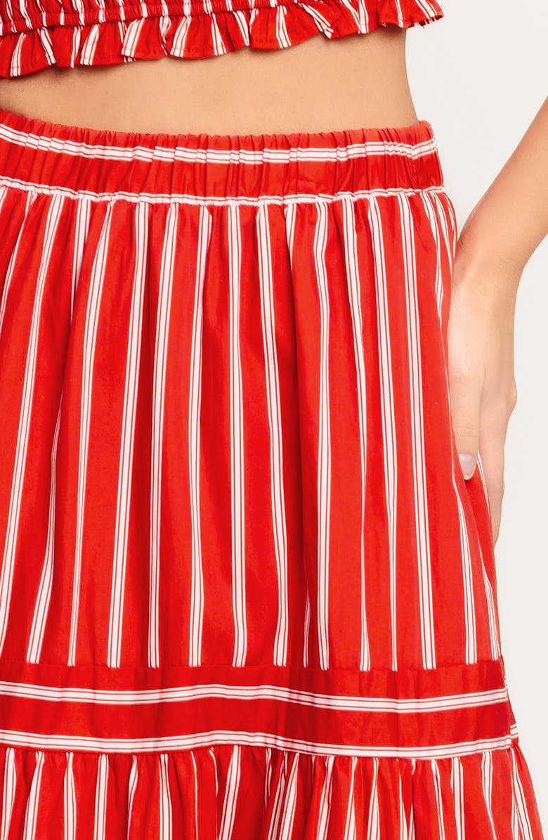 FLYING TOMATO Stripe Tiered Cotton Maxi Skirt, Alternate, color, Red/ White