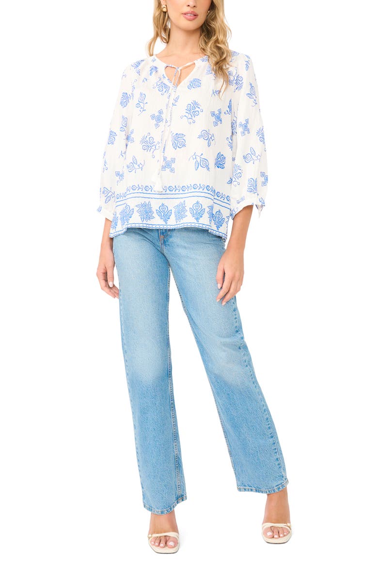 Tie Neck Peasant Top, Alternate, color, ULTRA WHITE