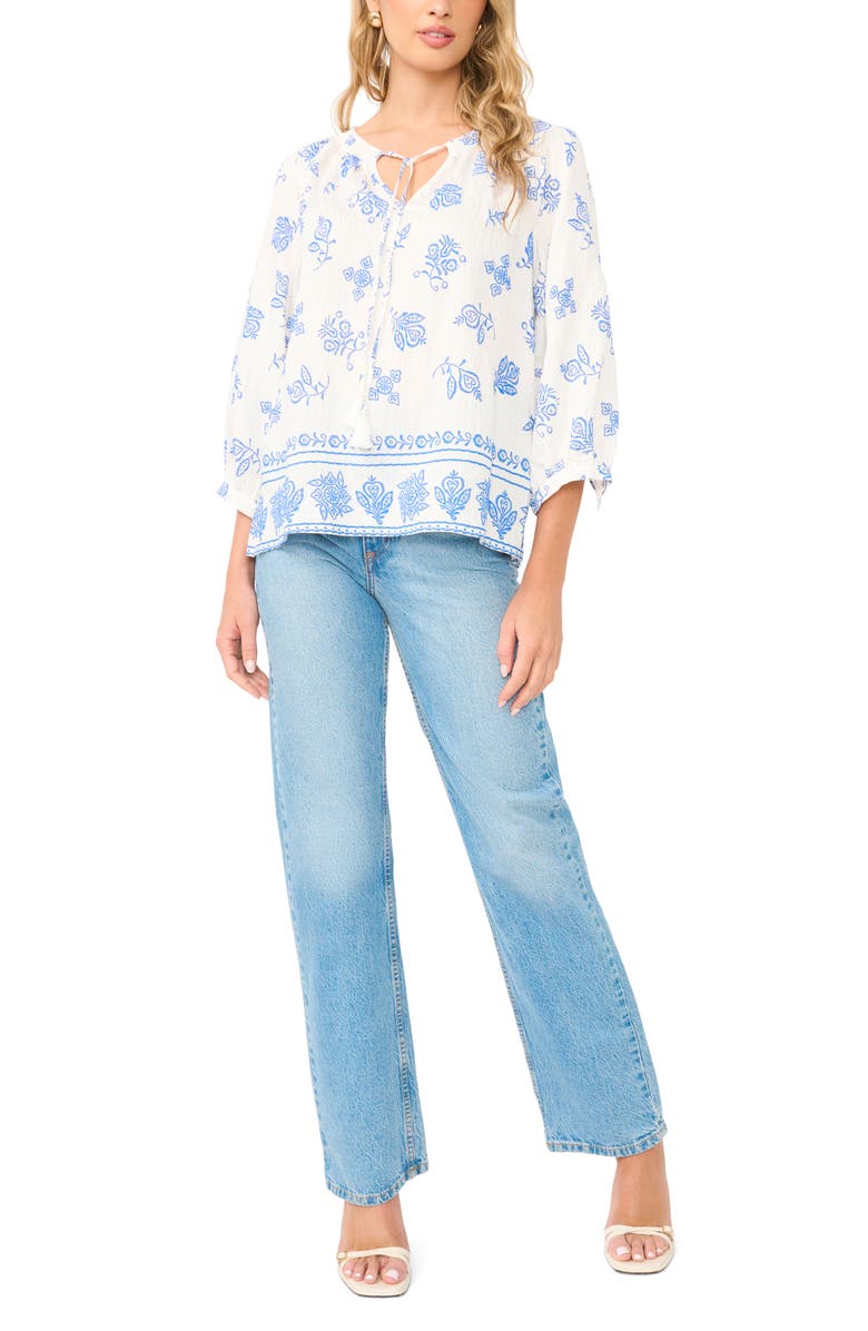 Vince Camuto Tie Neck Peasant Top, Alternate, color, Ultra White