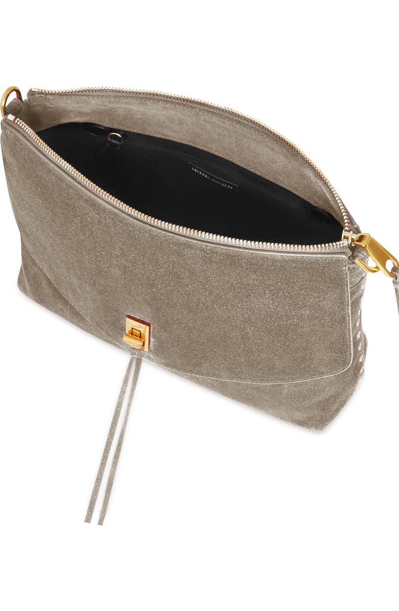 Rebecca Minkoff Darren Top Zip Suede Shoulder Bag, Alternate, color, Clay