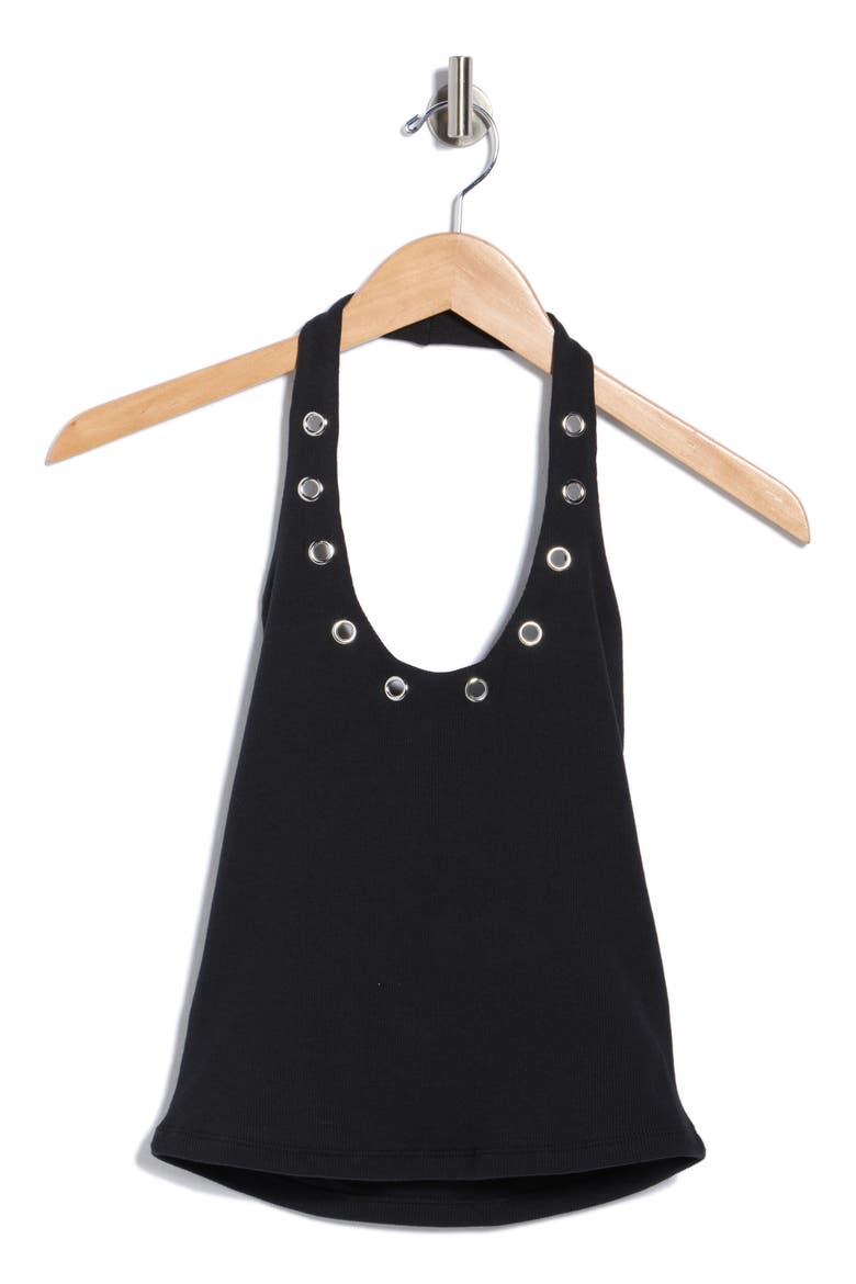 Grommet Halter Top, Alternate, color, BLACK