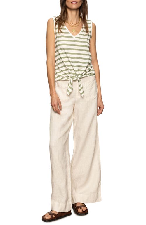 Sanctuary Traveler Twist Sleeve Tee In Light Ecru Olive Stripe In Sage Muslin