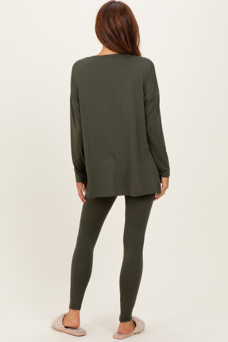 Brushed Knit Oversized Top and Legging Set, Alternate, color, Olive Green