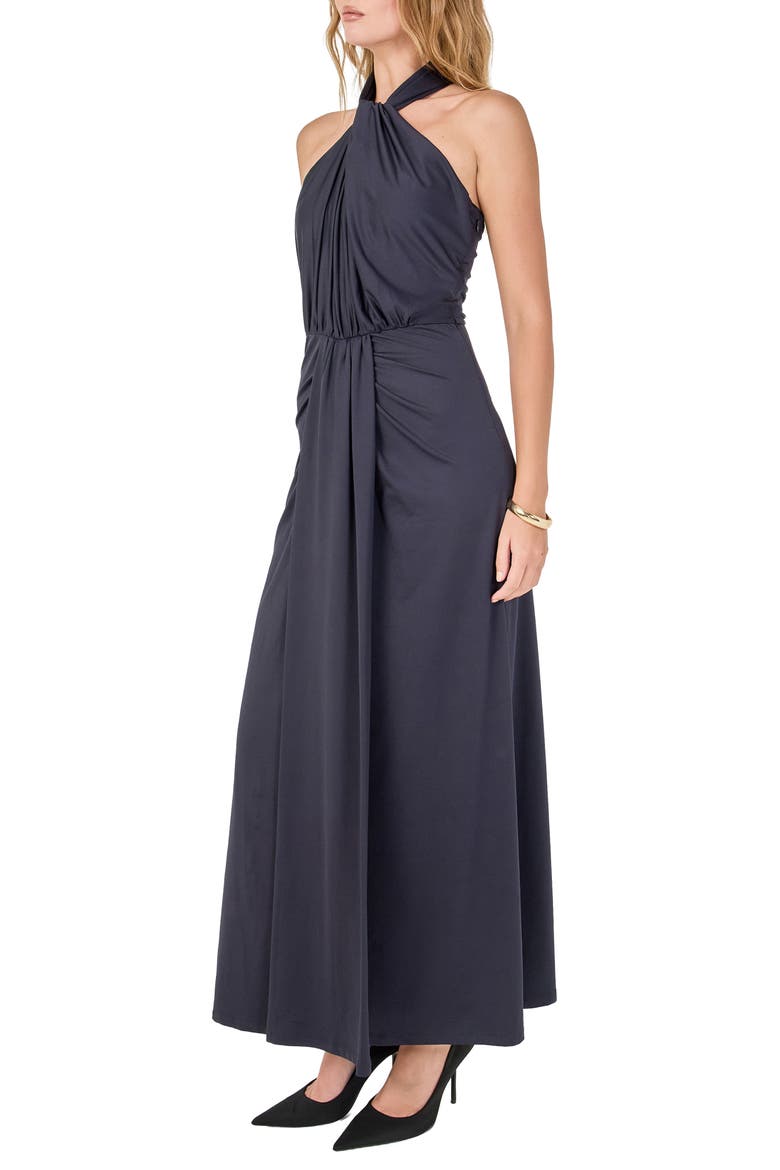 Draped Halter Maxi Dress, Alternate, color, NAVY