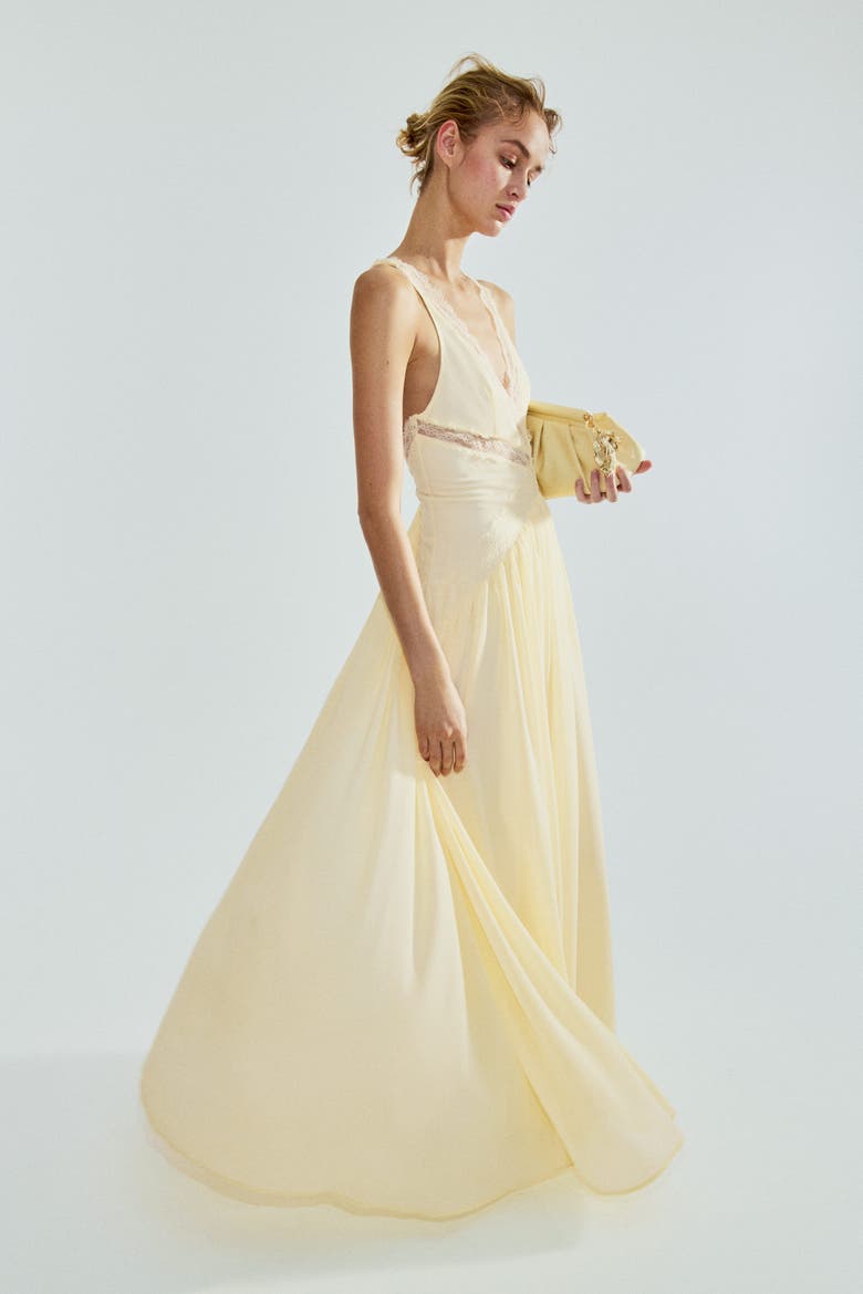 Lace-inset Chiffon Dress, Alternate, color, Yellow