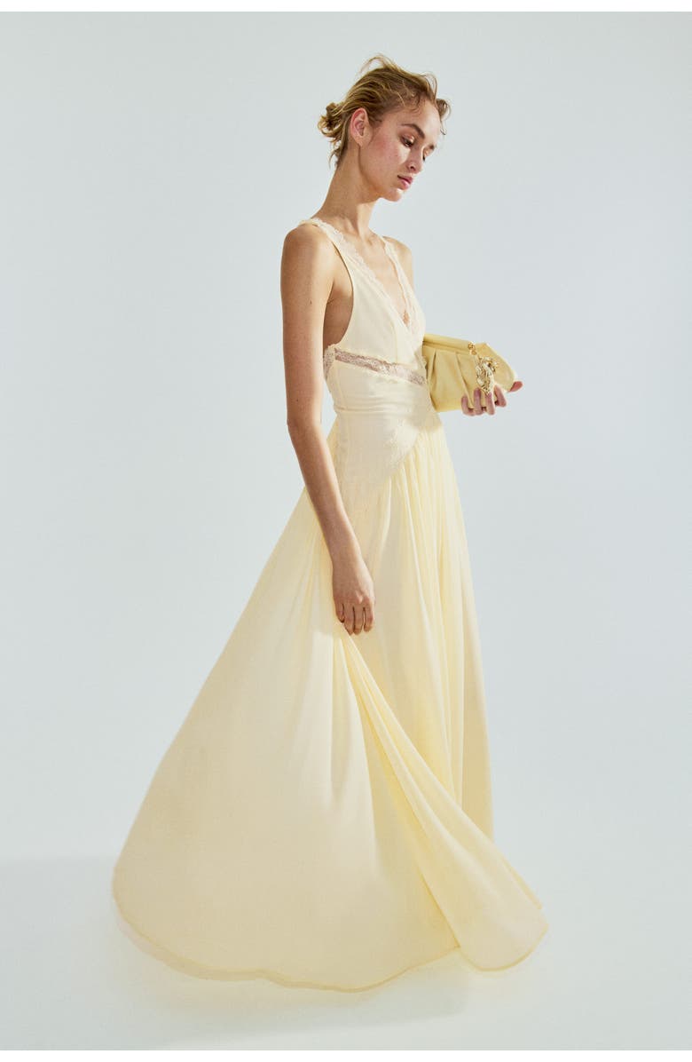 H&M Lace-inset chiffon dress, Main, color, Yellow