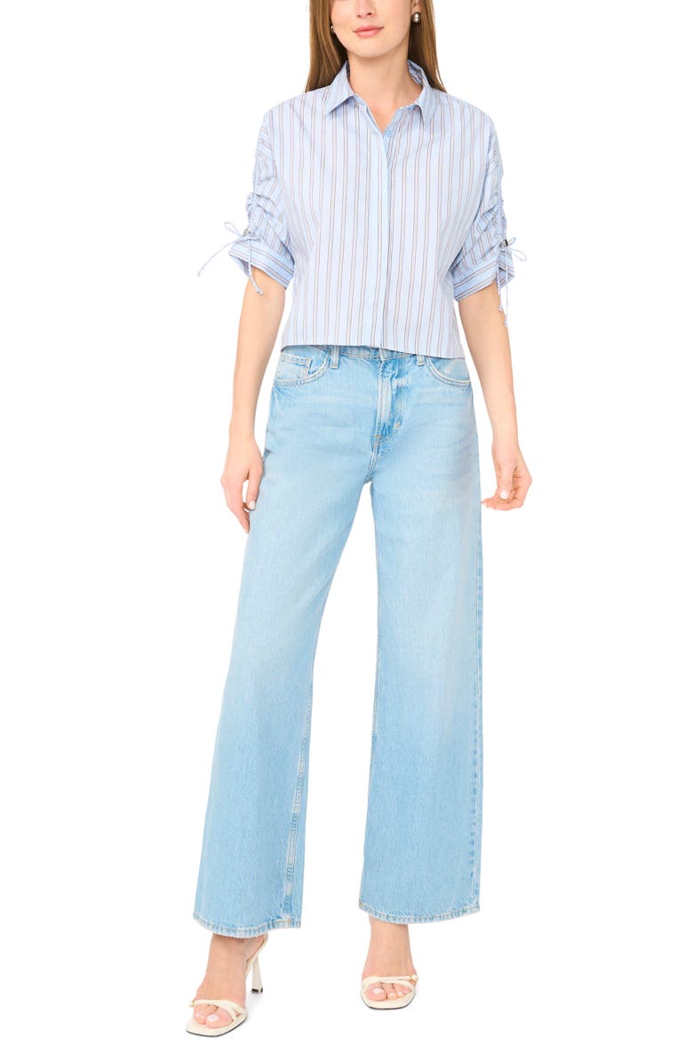 1.STATE Gathered Sleeve Shirt, Alternate, color, Xenon Blue