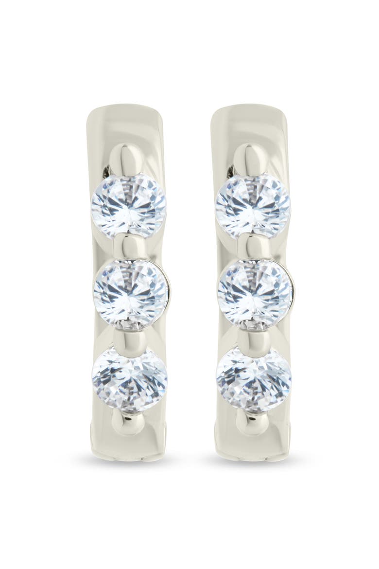 Normani Cubic Zirconia Polished Huggie Hoop Earrings, Alternate, color, SILVER