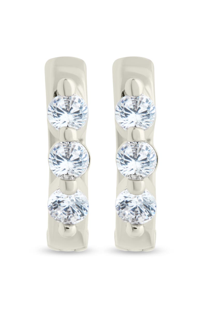 Sterling Forever Normani Cubic Zirconia Polished Huggie Hoop Earrings, Alternate, color, Silver