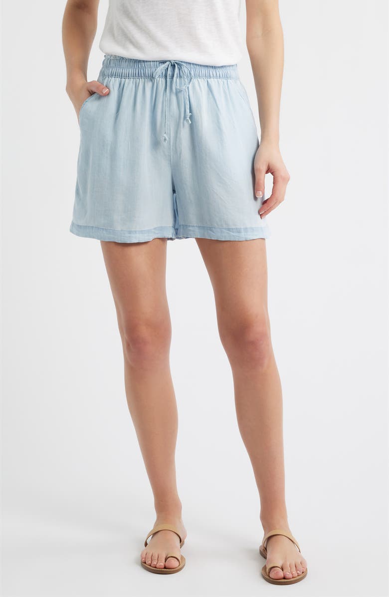 beachlunchlounge Tiney Pull-On Shorts, Main, color, Bleach Wash