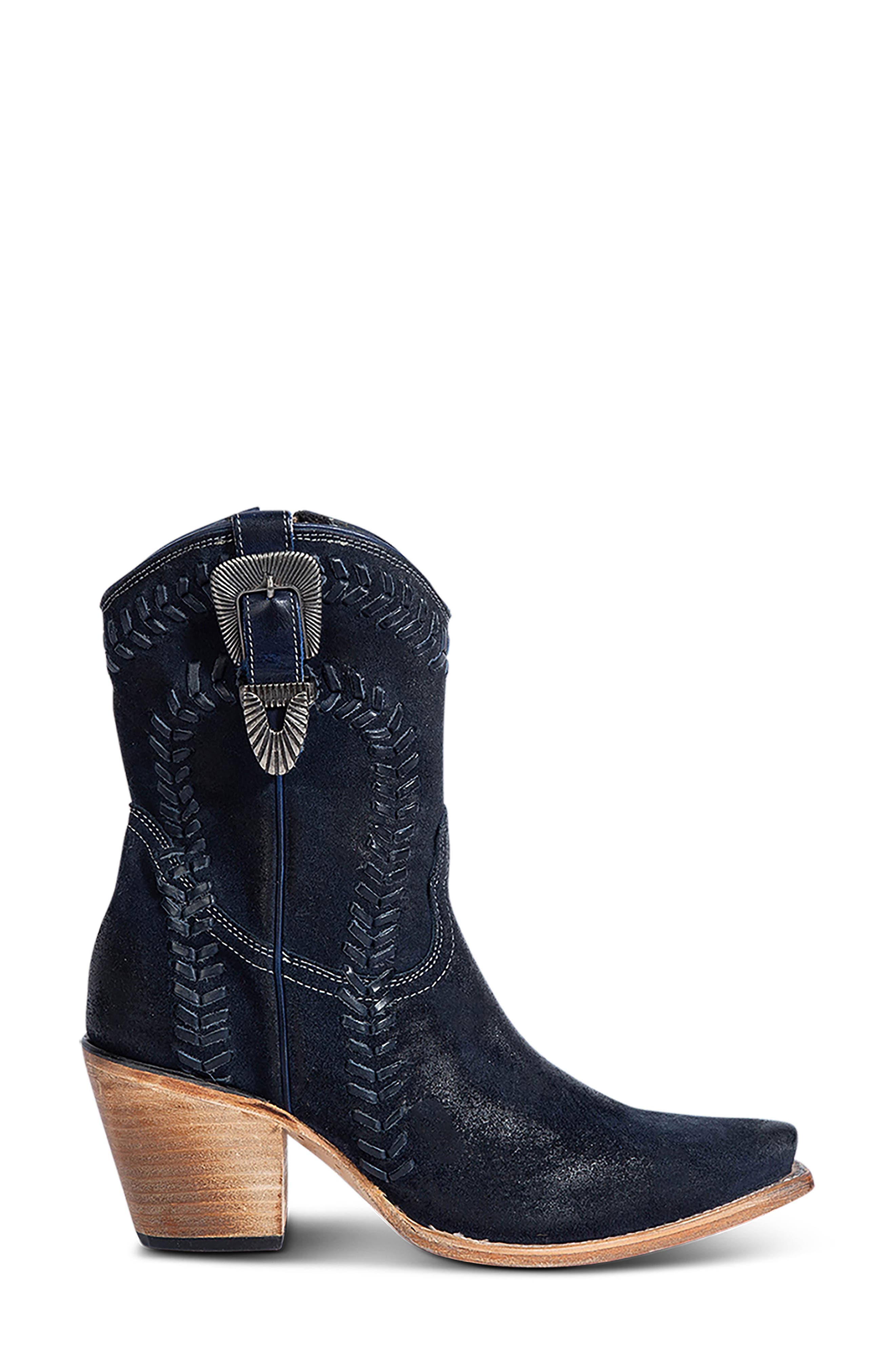 Freya Leather Western Bootie, Alternate, color, BLUE SUEDE