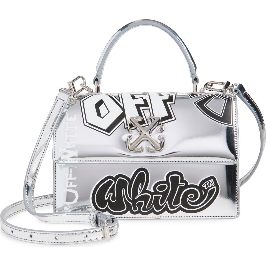 Off-white Jitney 0.5 Quote Faux Leather Shoulder Bag In Silver - Black