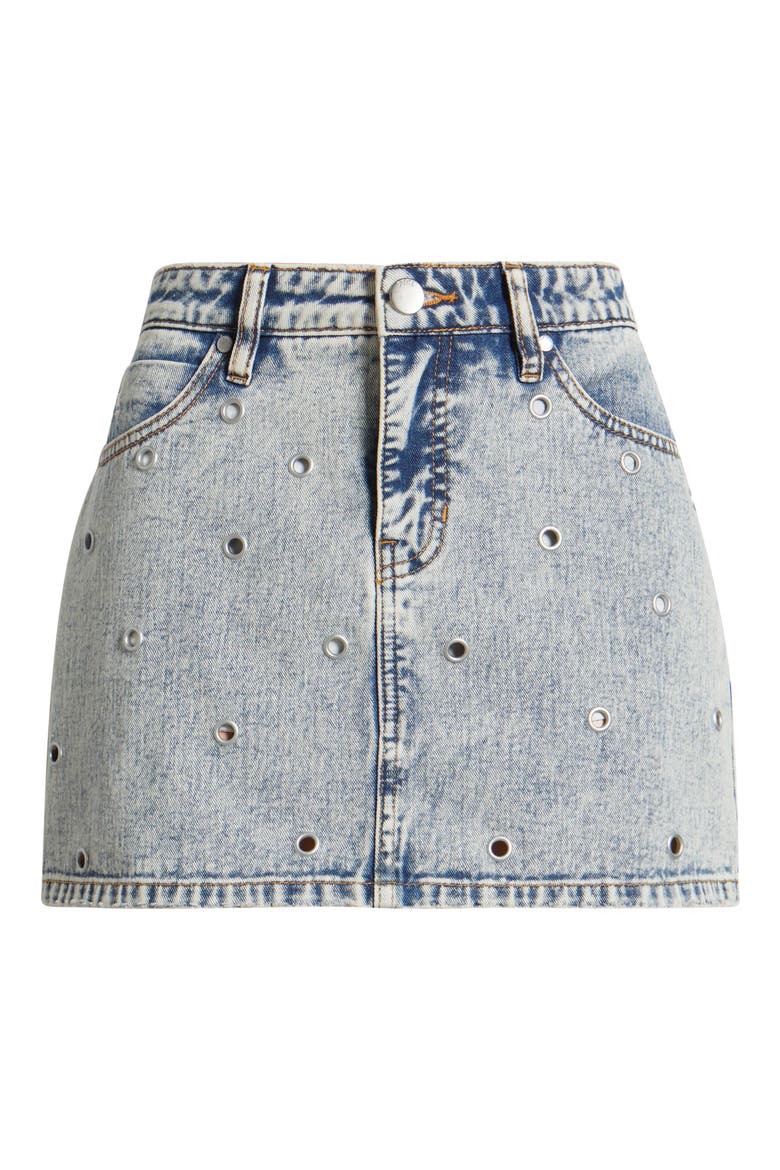 Ambar Grommet Denim Miniskirt, Alternate, color, TINTED ACID WASH