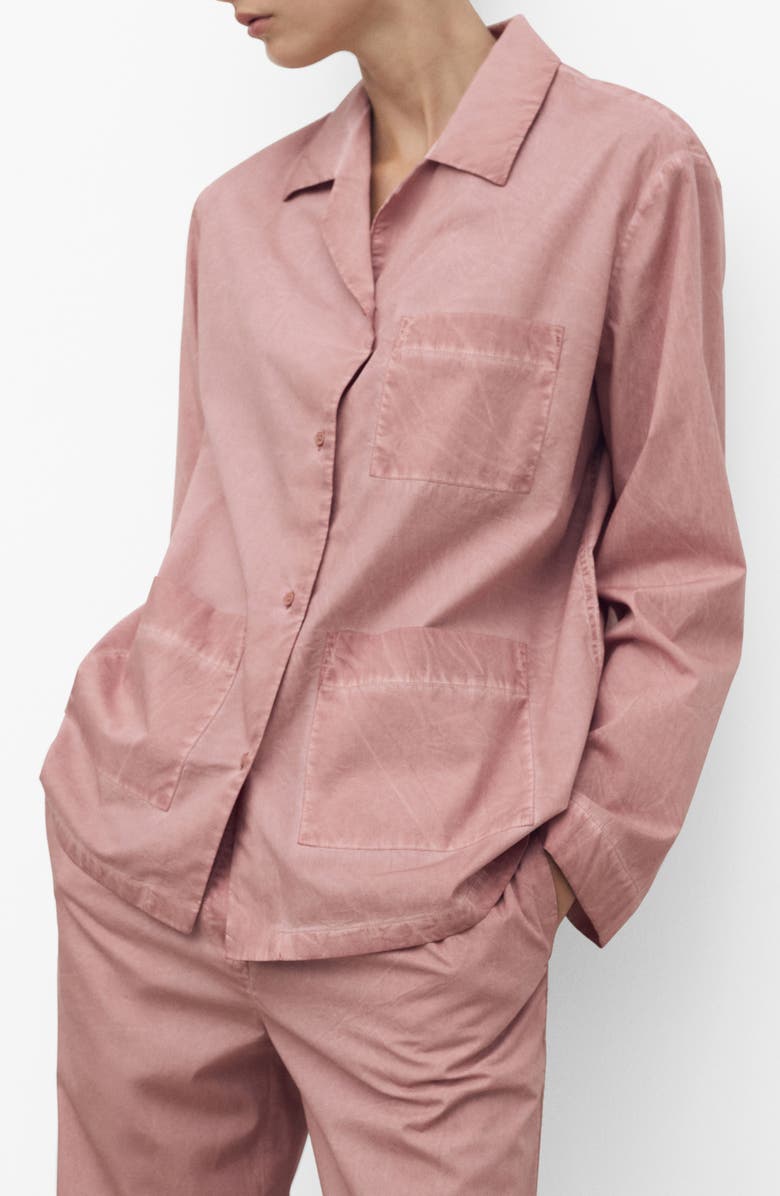 MANGO Garment Dyed Button-Up Shirt, Main, color, Medium Pink