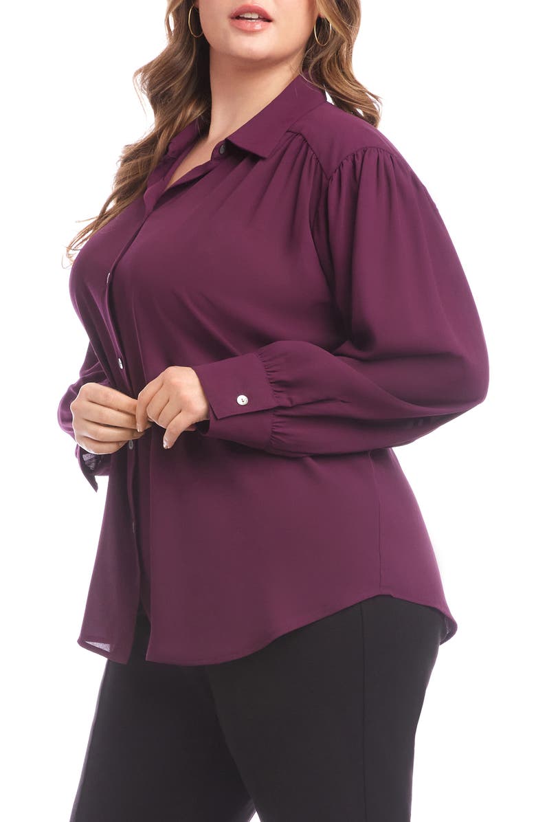 Karen Kane Drapey Crepe Button-Up Shirt, Alternate, color, Eggplant
