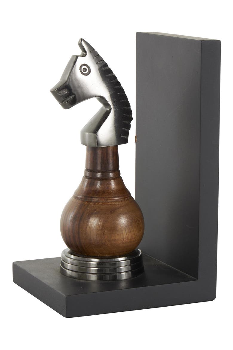 Chess Board Set of 2 Metal Bookends, Alternate, color, BLACK