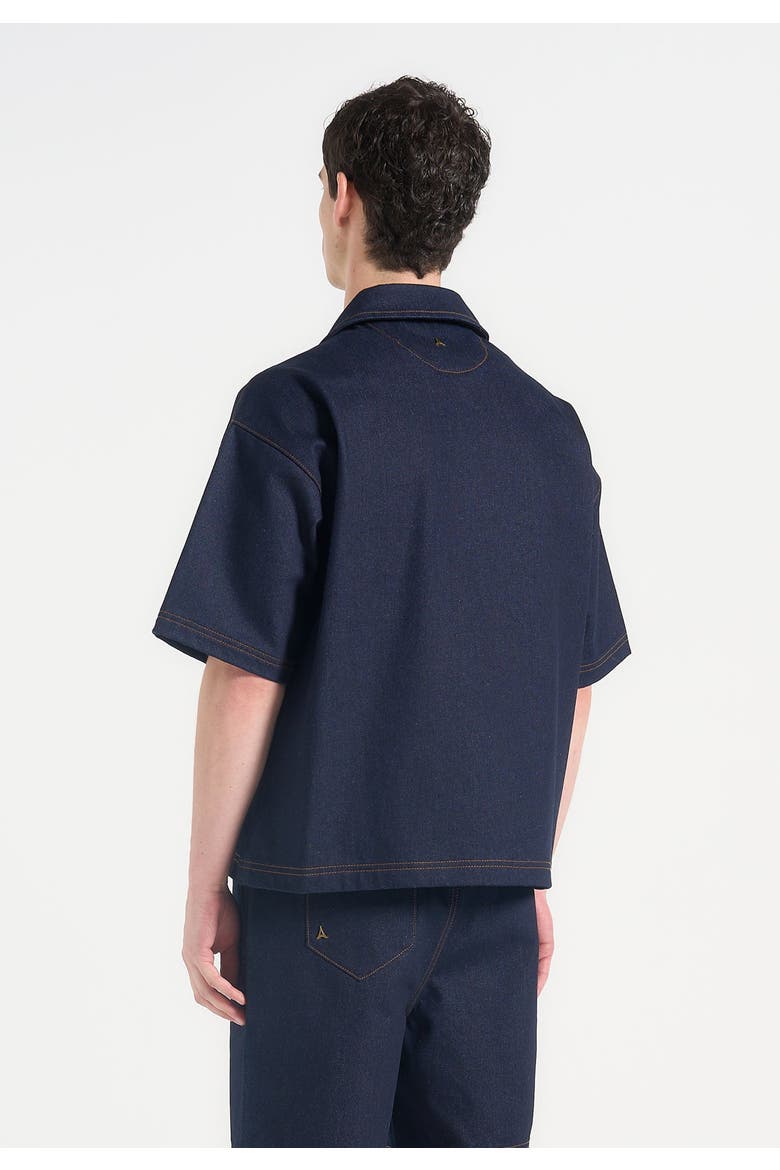 Carl Boxy Denim Revere Shirt, Alternate, color, Indigo
