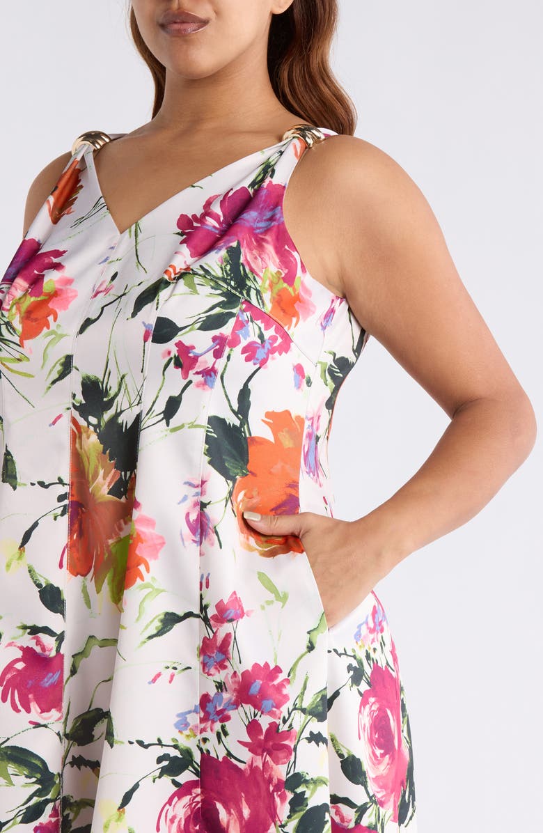 Tahari ASL Floral Print Sundress, Alternate, color, Sand Floral