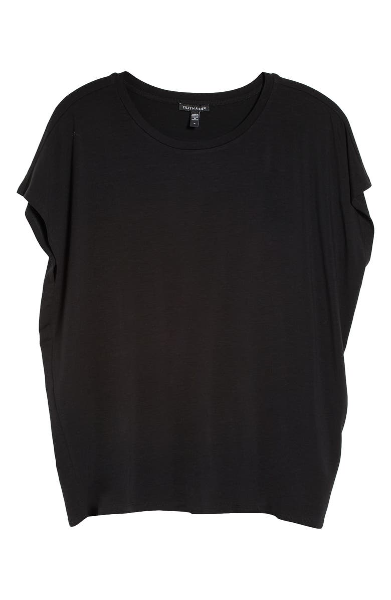 Eileen Fisher Crewneck Boxy Stretch Jersey Top, Alternate, color, Black