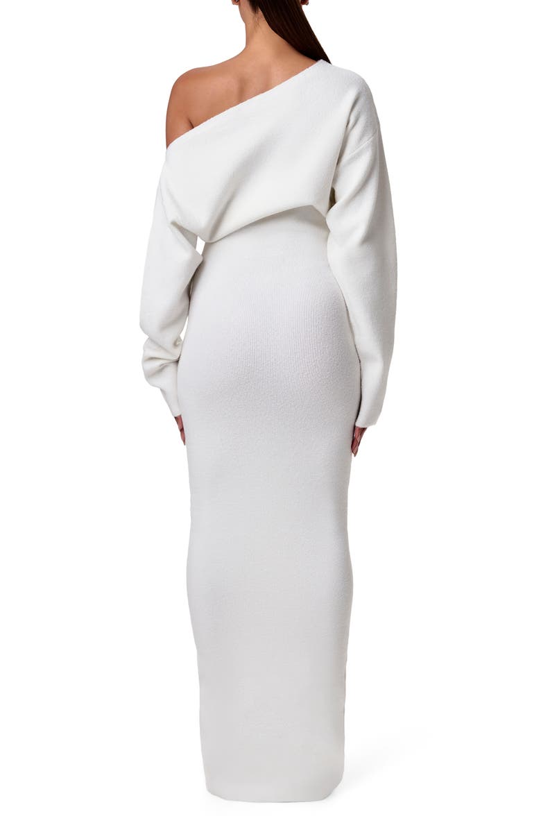 Naked Wardrobe One-Shoulder Long Sleeve Maxi Sweater Dress, Alternate, color, White