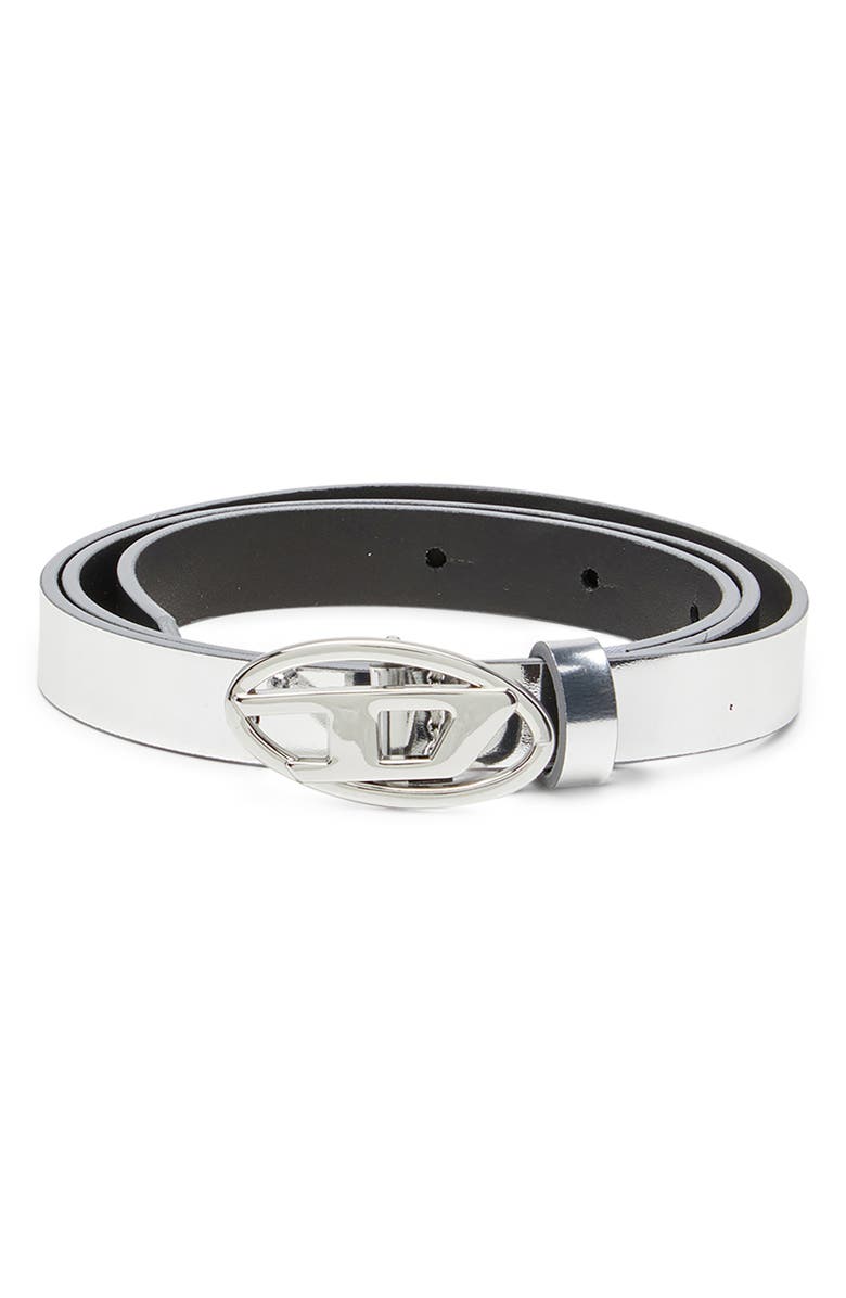 DIESEL<sup>®</sup> Oval D Buckle Metallic Belt, Main, color, Silver