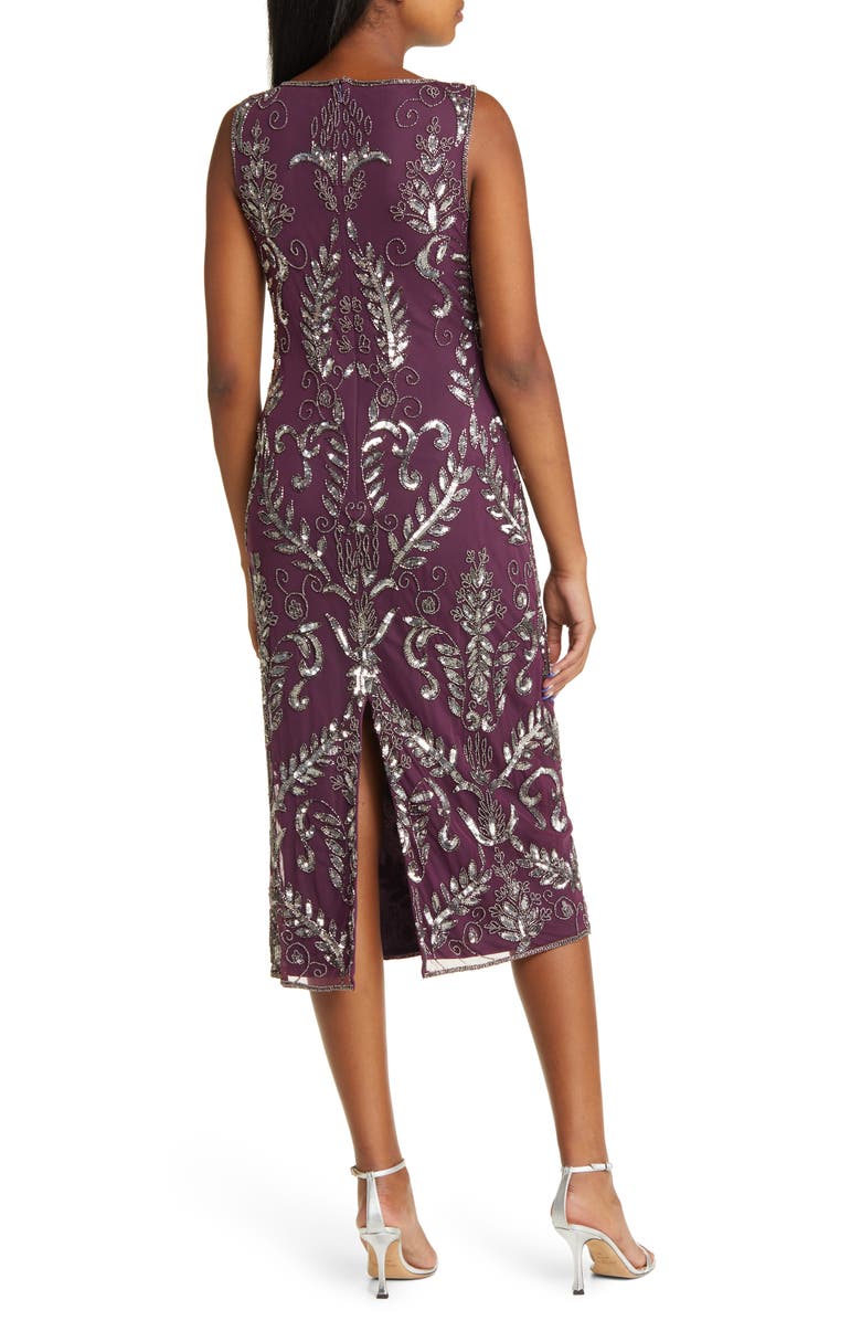 Pisarro Nights Embellished Midi Cocktail Dress, Alternate, color, Plum