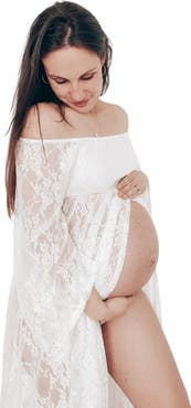 PinkBlush Lace Off Shoulder Maternity Photoshoot Gown/Dress